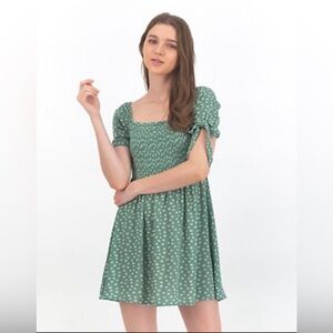 American Eagle Tie-Sleeve Smocked Mini Dress - S